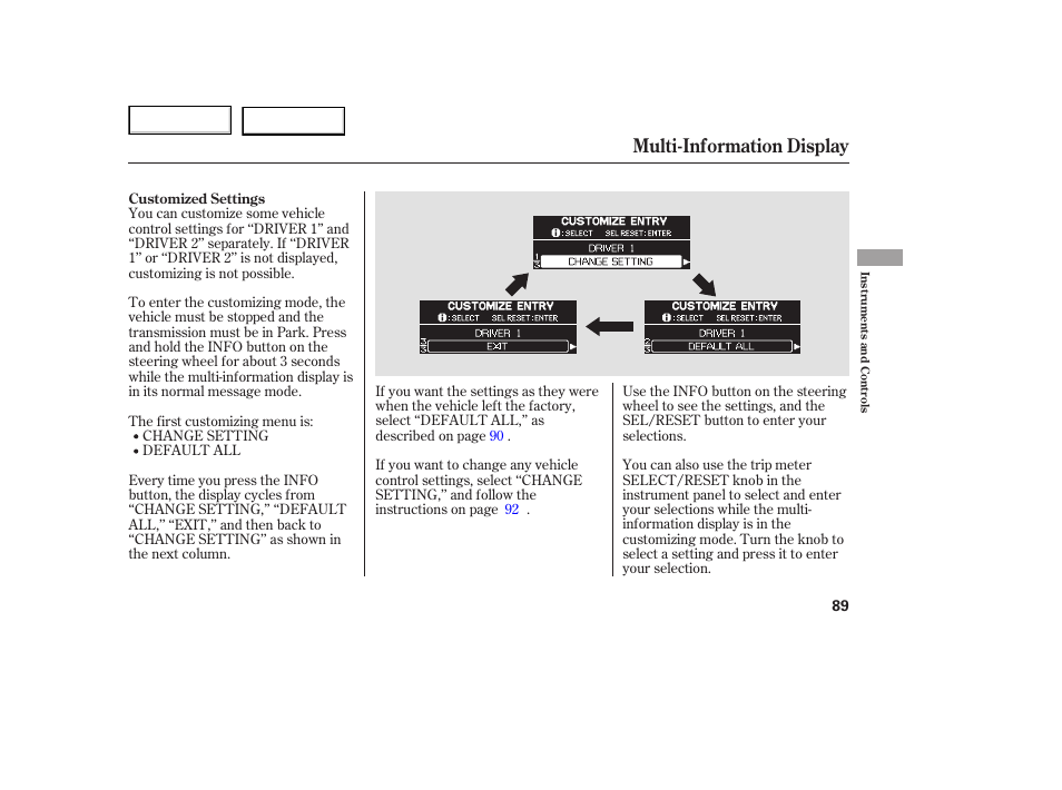 Multi-information display | HONDA 2005 Odyssey - Owner's Manual User Manual | Page 90 / 414