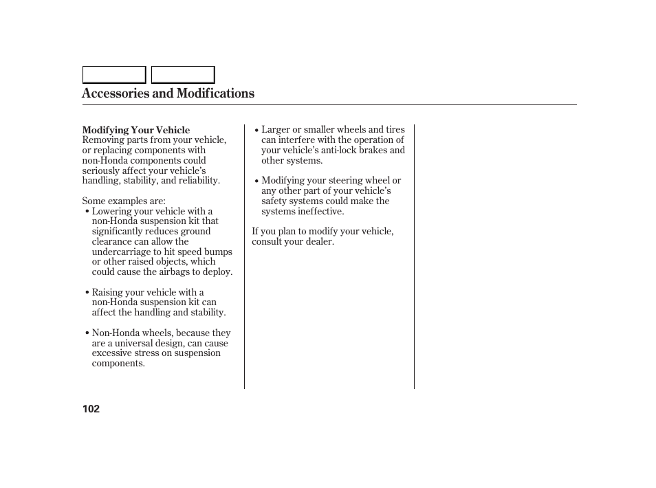 Accessories and modifications | HONDA 2005 Insight  - Owner's Manual User Manual | Page 103 / 218