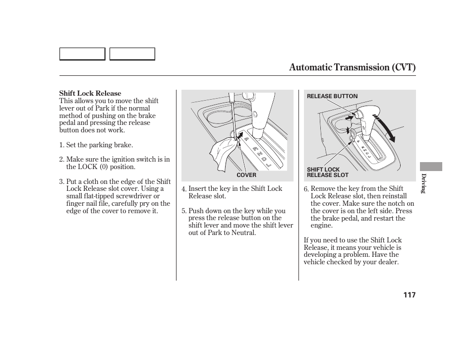 Automatic transmission (cvt) | HONDA 2005 Insight  - Owner's Manual User Manual | Page 118 / 218