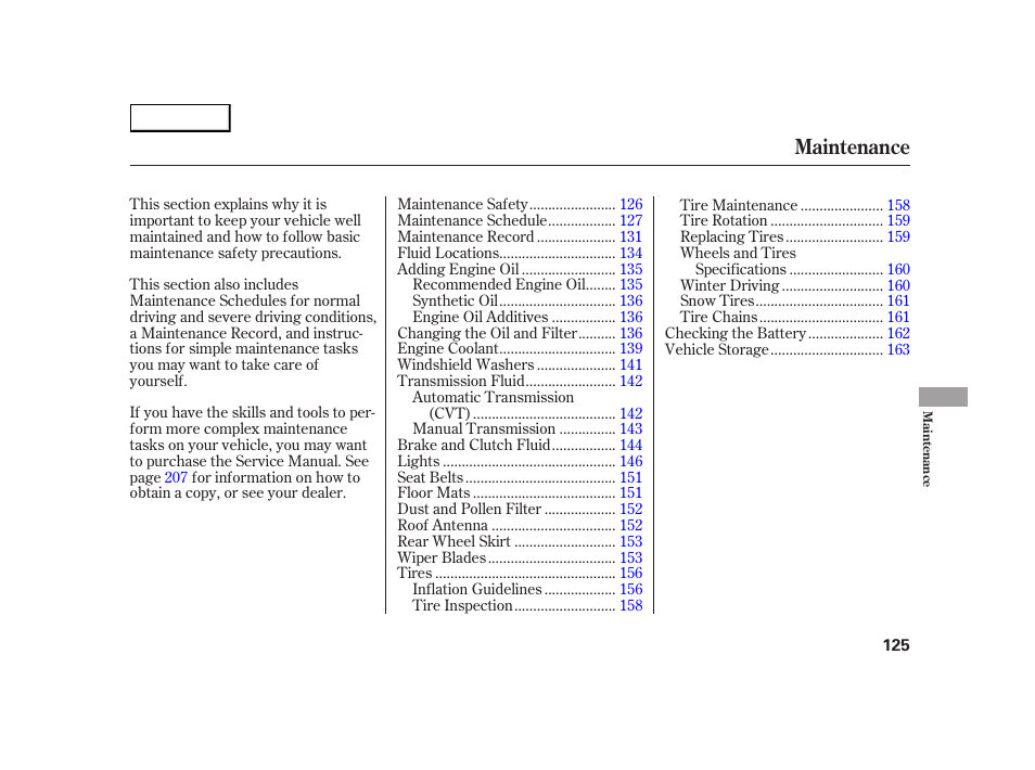 Maintenance | HONDA 2005 Insight  - Owner's Manual User Manual | Page 126 / 218
