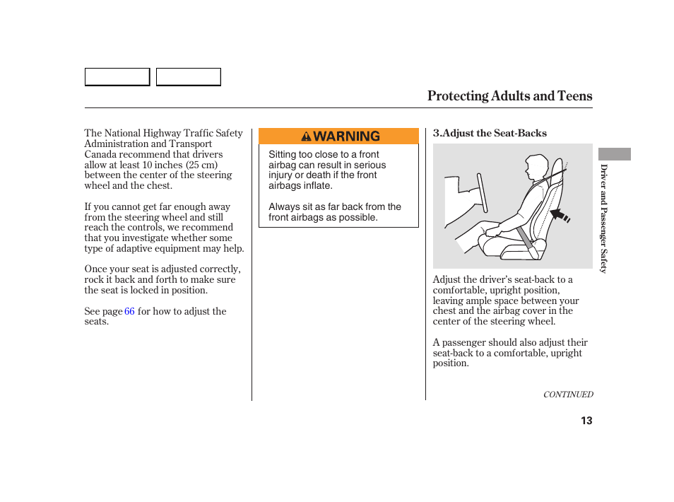 Protecting adults and teens | HONDA 2005 Insight  - Owner's Manual User Manual | Page 14 / 218