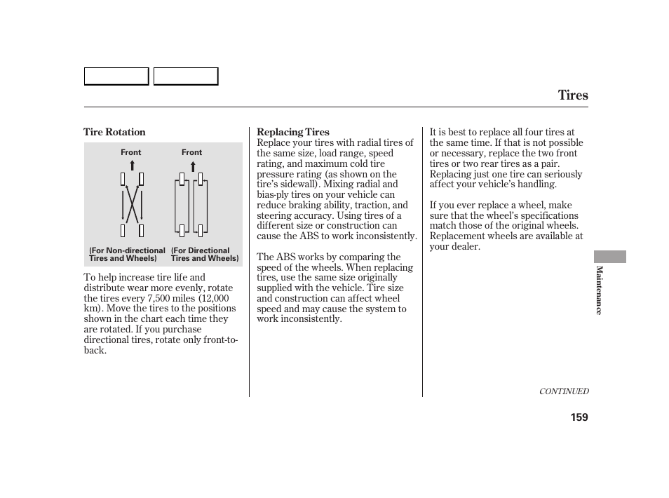 Tires | HONDA 2005 Insight  - Owner's Manual User Manual | Page 160 / 218