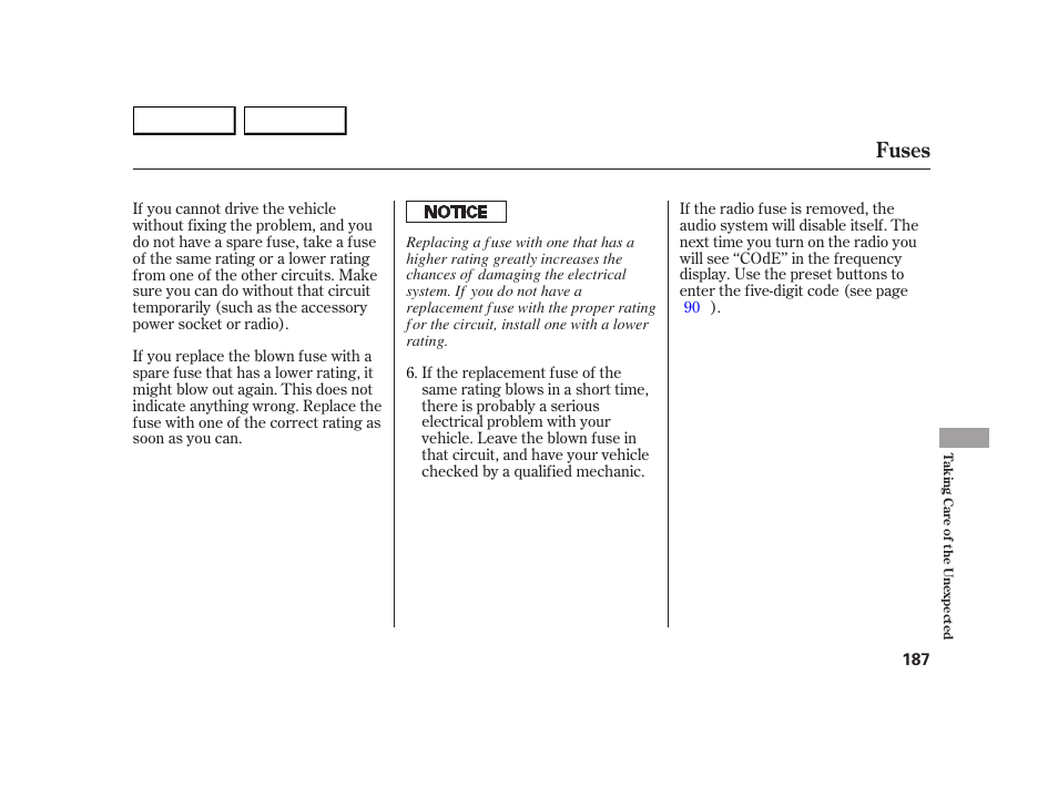 Fuses | HONDA 2005 Insight  - Owner's Manual User Manual | Page 188 / 218