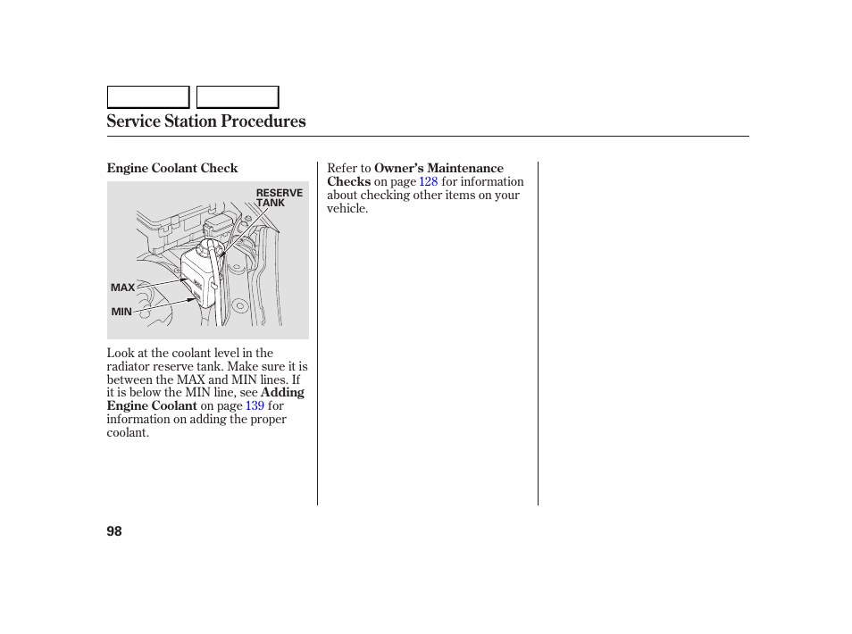 Service station procedures | HONDA 2005 Insight  - Owner's Manual User Manual | Page 99 / 218
