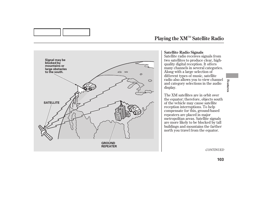 Playing the xm satellite radio | HONDA 2005 Element - Owner's Manual User Manual | Page 105 / 249
