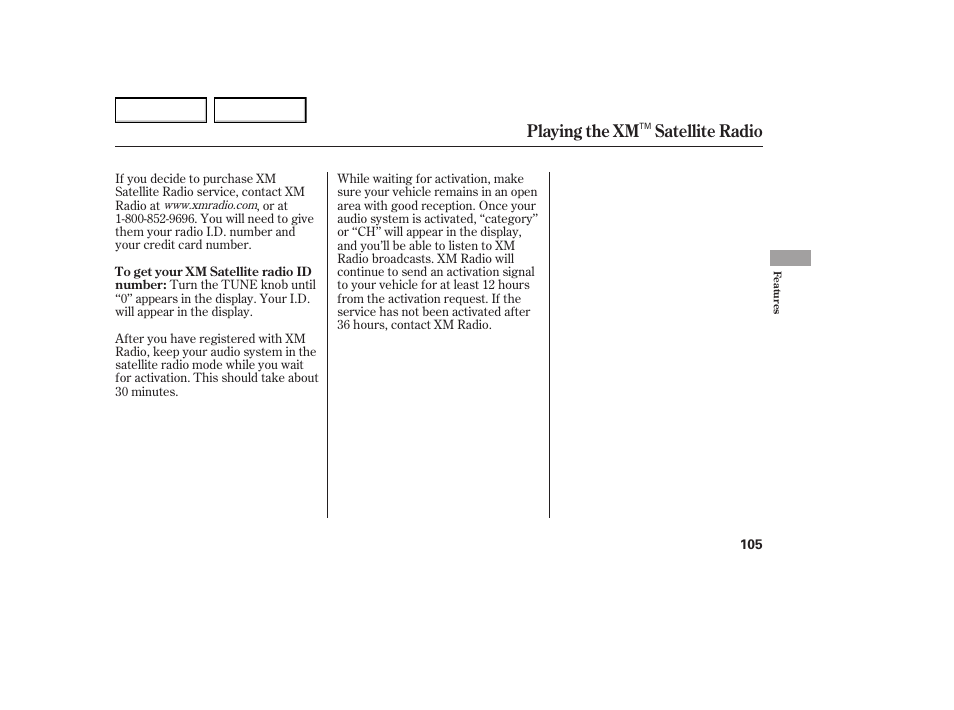 Playing the xm satellite radio | HONDA 2005 Element - Owner's Manual User Manual | Page 107 / 249