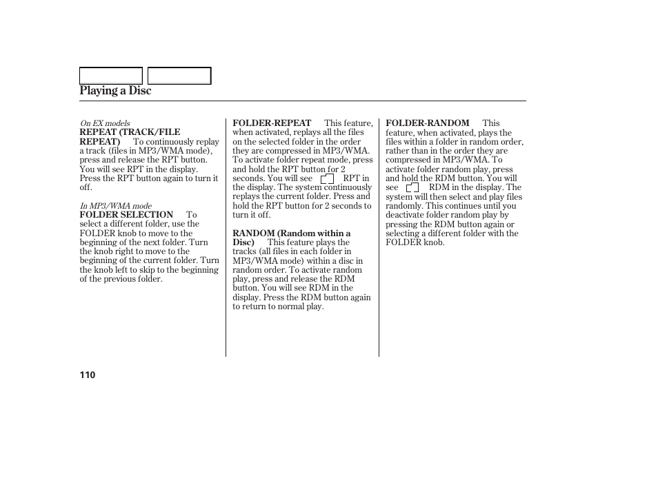 Playing a disc | HONDA 2005 Element - Owner's Manual User Manual | Page 112 / 249