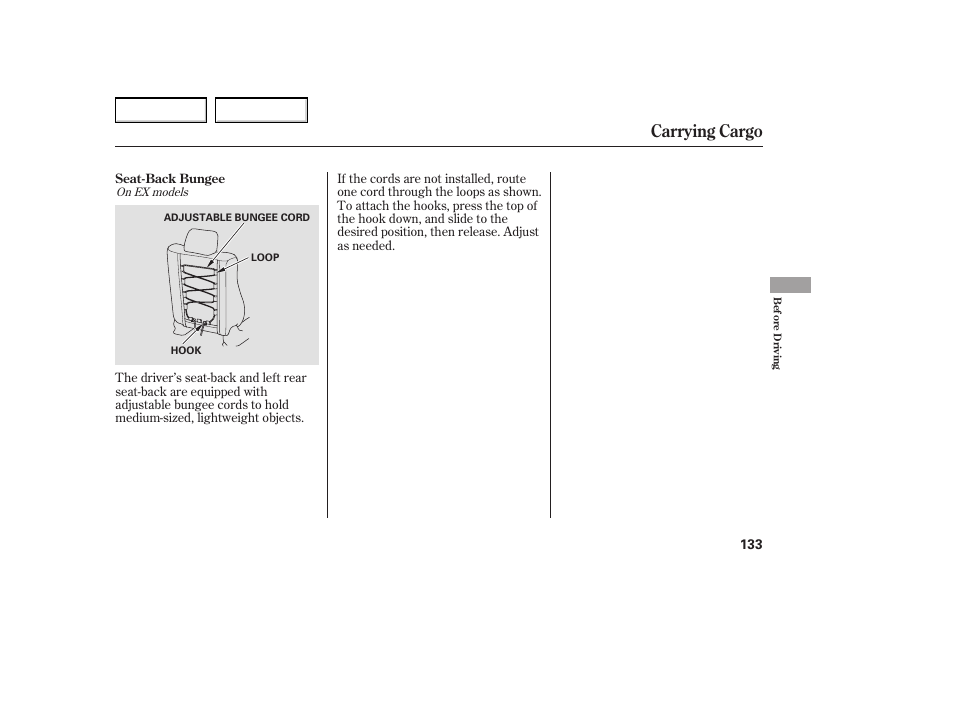 Carrying cargo | HONDA 2005 Element - Owner's Manual User Manual | Page 135 / 249