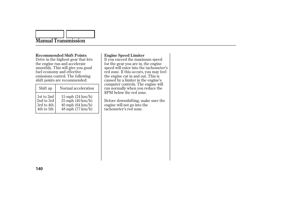 Manual transmission | HONDA 2005 Element - Owner's Manual User Manual | Page 142 / 249