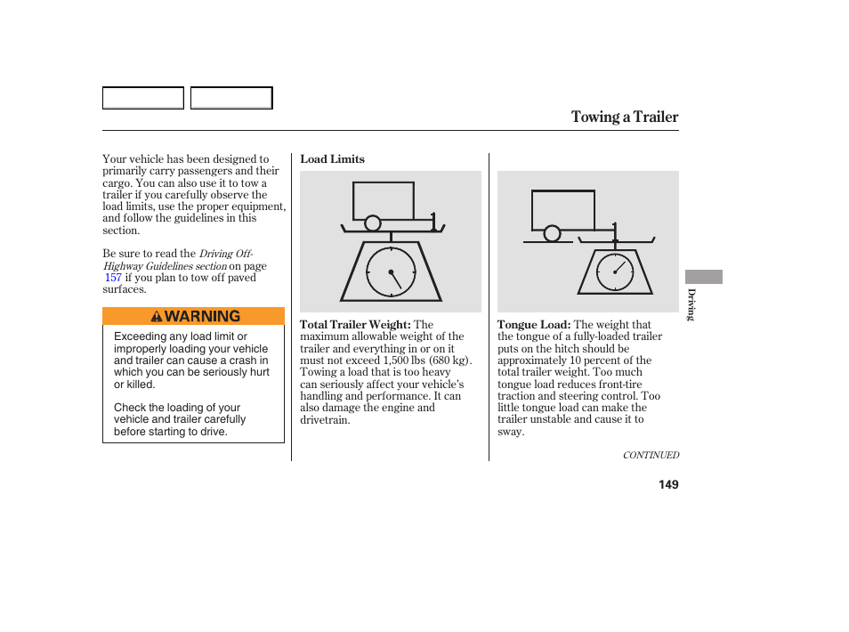 Towing a trailer | HONDA 2005 Element - Owner's Manual User Manual | Page 151 / 249