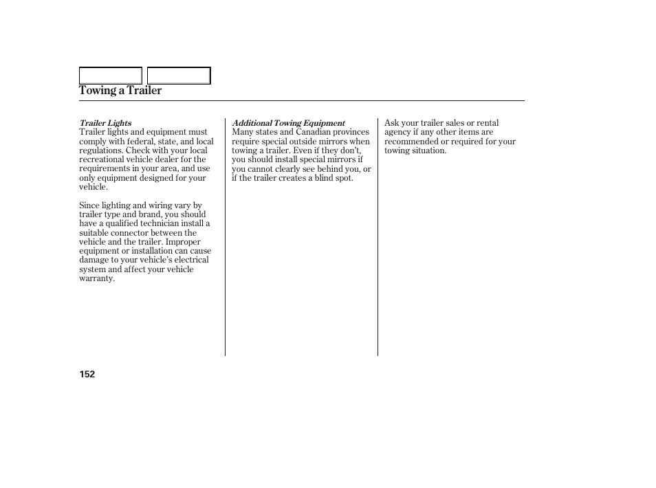 Towing a trailer | HONDA 2005 Element - Owner's Manual User Manual | Page 154 / 249
