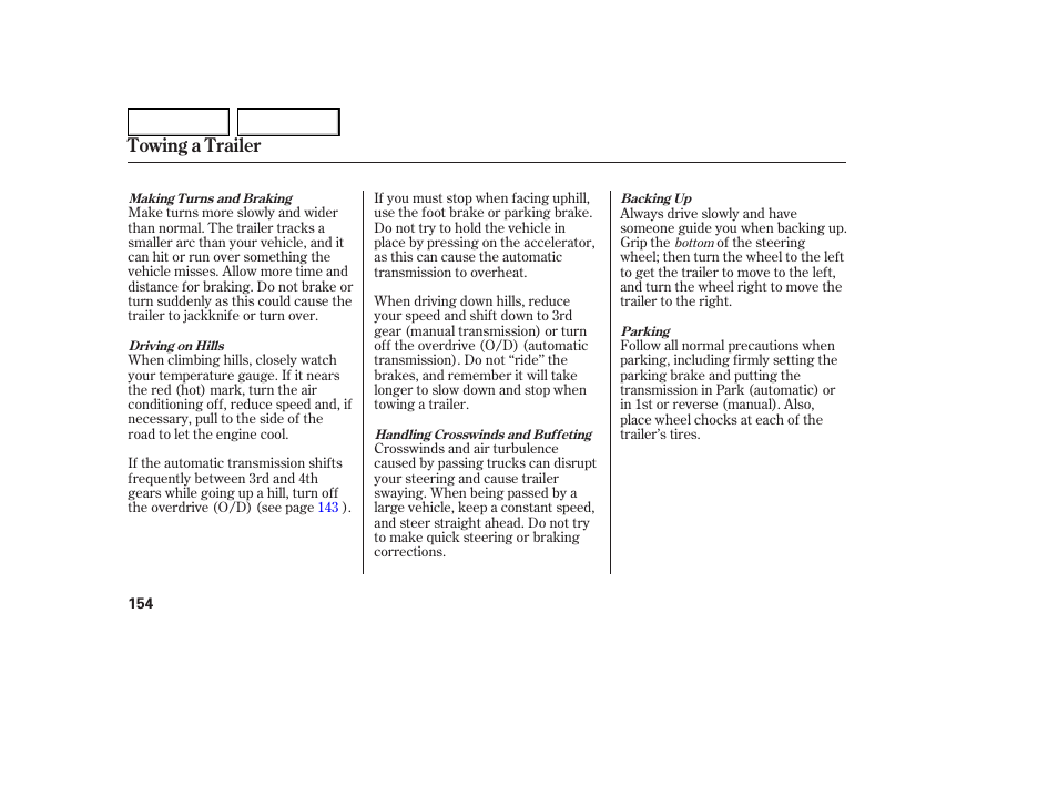 Towing a trailer | HONDA 2005 Element - Owner's Manual User Manual | Page 156 / 249