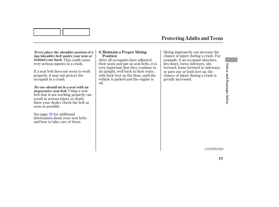 Protecting adults and teens | HONDA 2005 Element - Owner's Manual User Manual | Page 19 / 249