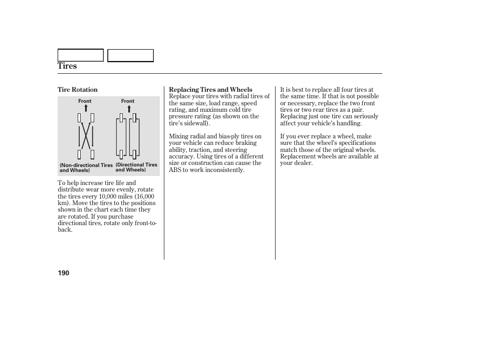 Tires | HONDA 2005 Element - Owner's Manual User Manual | Page 192 / 249