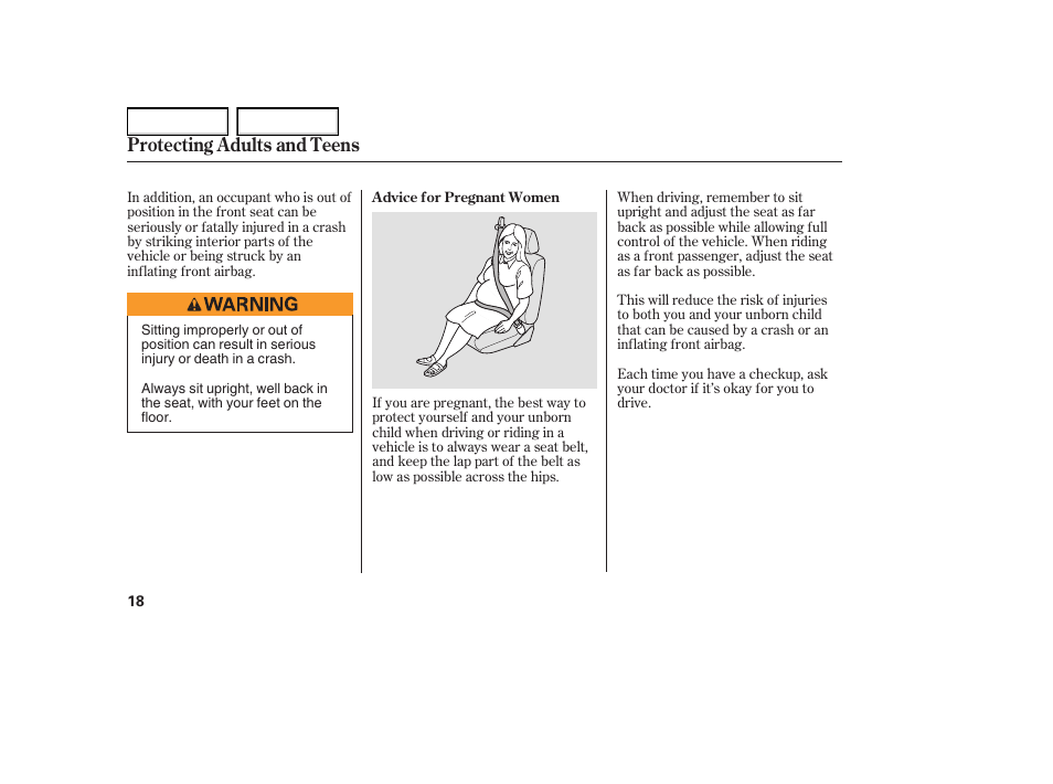Protecting adults and teens | HONDA 2005 Element - Owner's Manual User Manual | Page 20 / 249