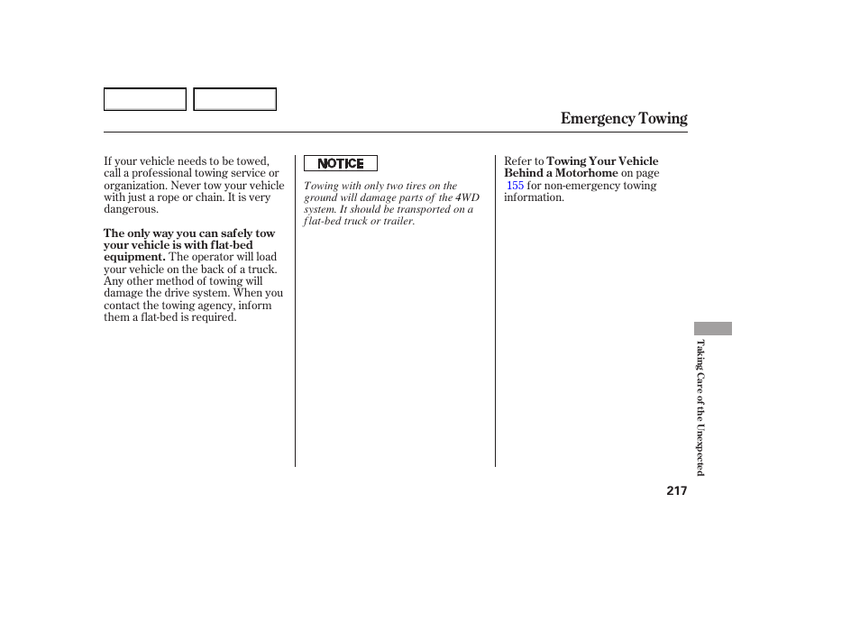 Emergency towing | HONDA 2005 Element - Owner's Manual User Manual | Page 219 / 249