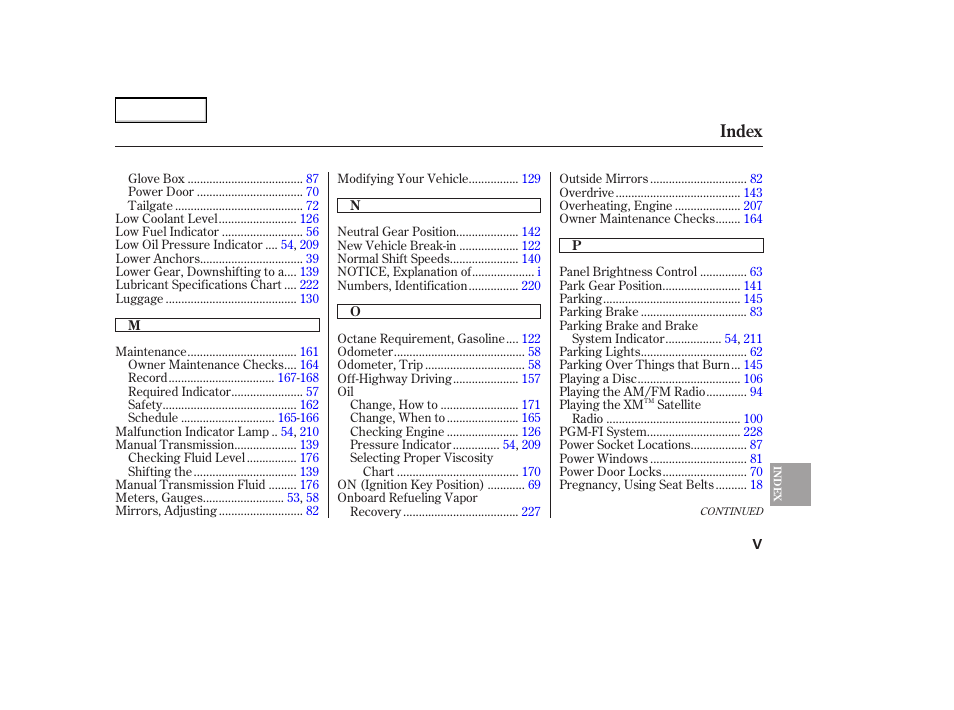 Index | HONDA 2005 Element - Owner's Manual User Manual | Page 245 / 249