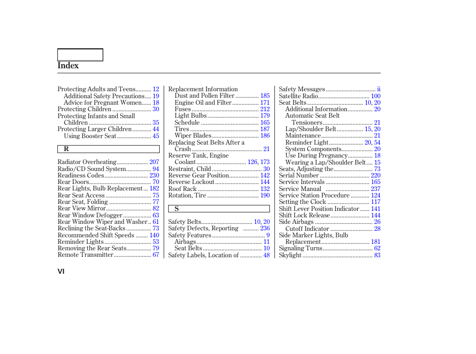 Index | HONDA 2005 Element - Owner's Manual User Manual | Page 246 / 249