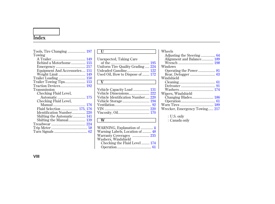 Index | HONDA 2005 Element - Owner's Manual User Manual | Page 248 / 249