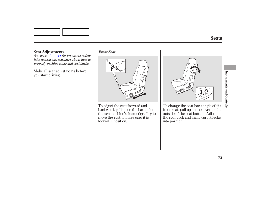 Seats | HONDA 2005 Element - Owner's Manual User Manual | Page 75 / 249