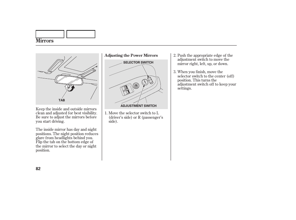 Mirrors | HONDA 2005 Element - Owner's Manual User Manual | Page 84 / 249