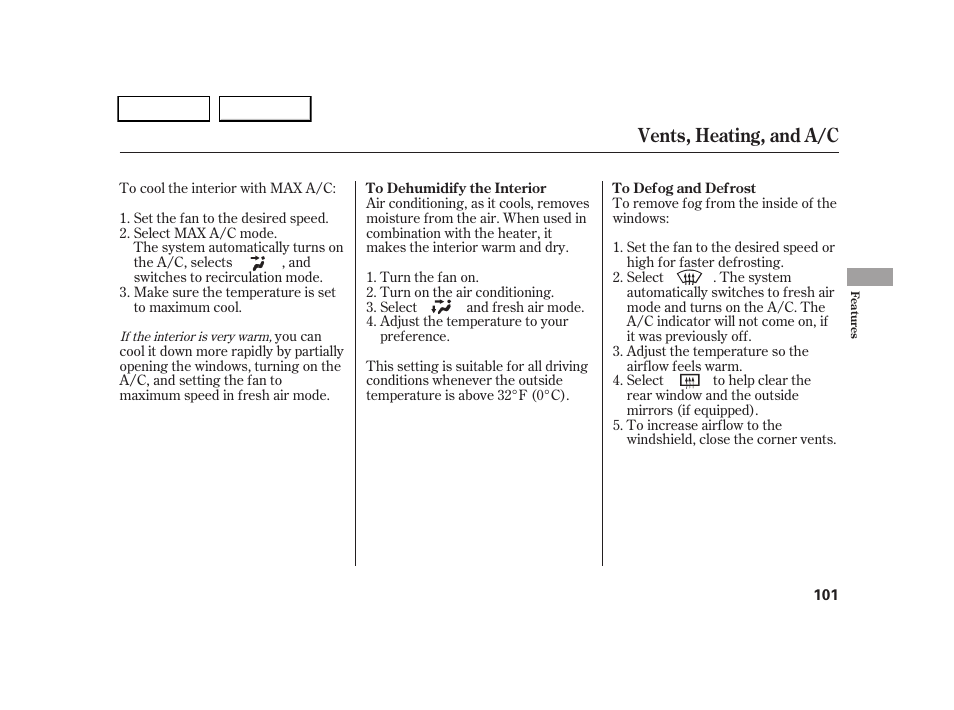 Vents, heating, and a/c | HONDA 2005 CR-V - Owner's Manual User Manual | Page 104 / 274