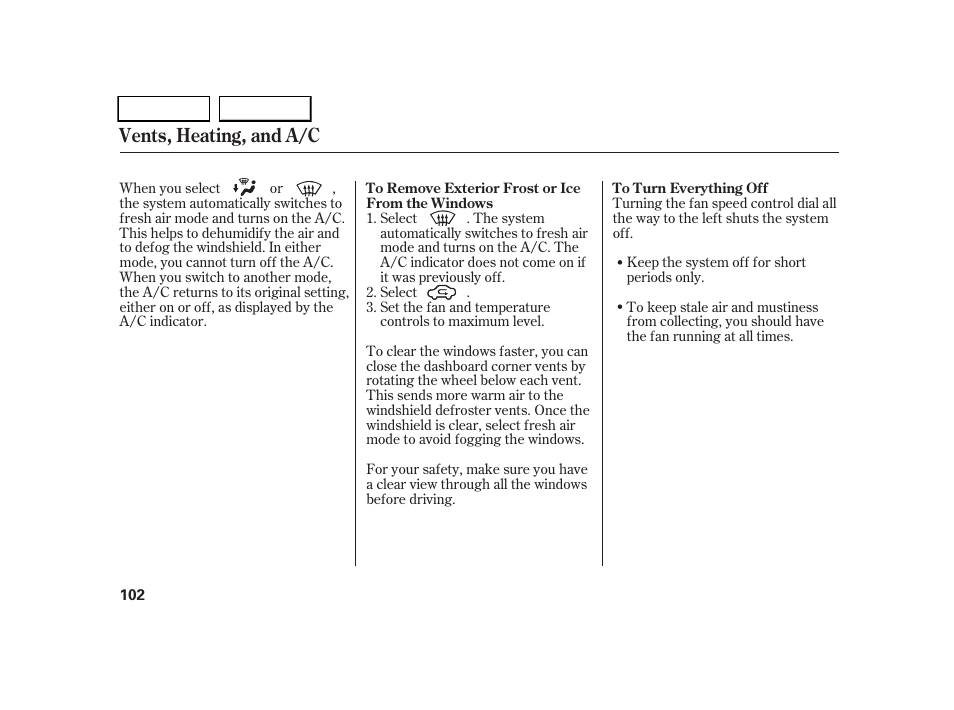 Vents, heating, and a/c | HONDA 2005 CR-V - Owner's Manual User Manual | Page 105 / 274