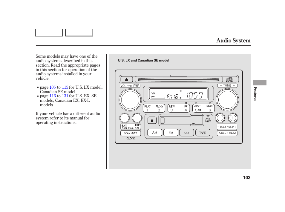 Audio system | HONDA 2005 CR-V - Owner's Manual User Manual | Page 106 / 274