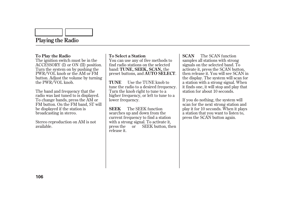 Playing the radio | HONDA 2005 CR-V - Owner's Manual User Manual | Page 109 / 274