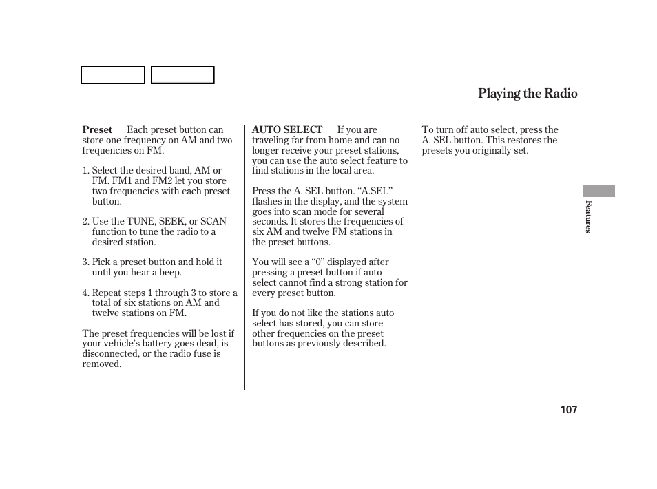 Playing the radio | HONDA 2005 CR-V - Owner's Manual User Manual | Page 110 / 274