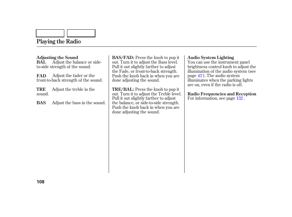 Playing the radio | HONDA 2005 CR-V - Owner's Manual User Manual | Page 111 / 274