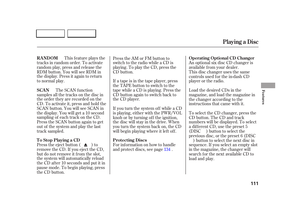 Playing a disc | HONDA 2005 CR-V - Owner's Manual User Manual | Page 114 / 274