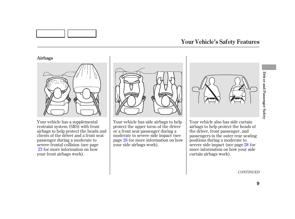 Your vehicle’s safety features | HONDA 2005 CR-V - Owner's Manual User Manual | Page 12 / 274