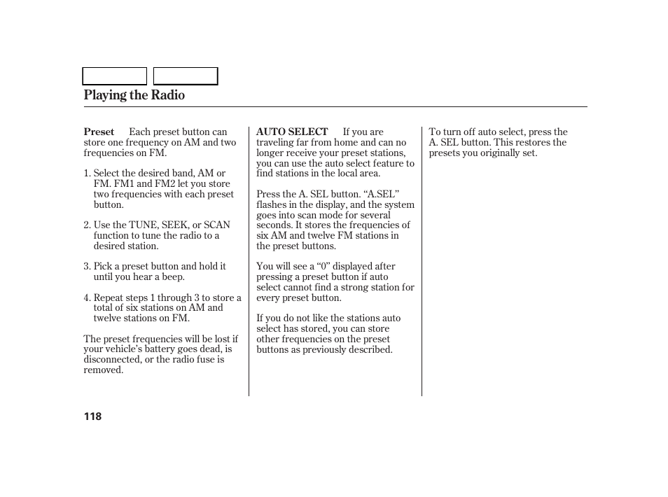 Playing the radio | HONDA 2005 CR-V - Owner's Manual User Manual | Page 121 / 274