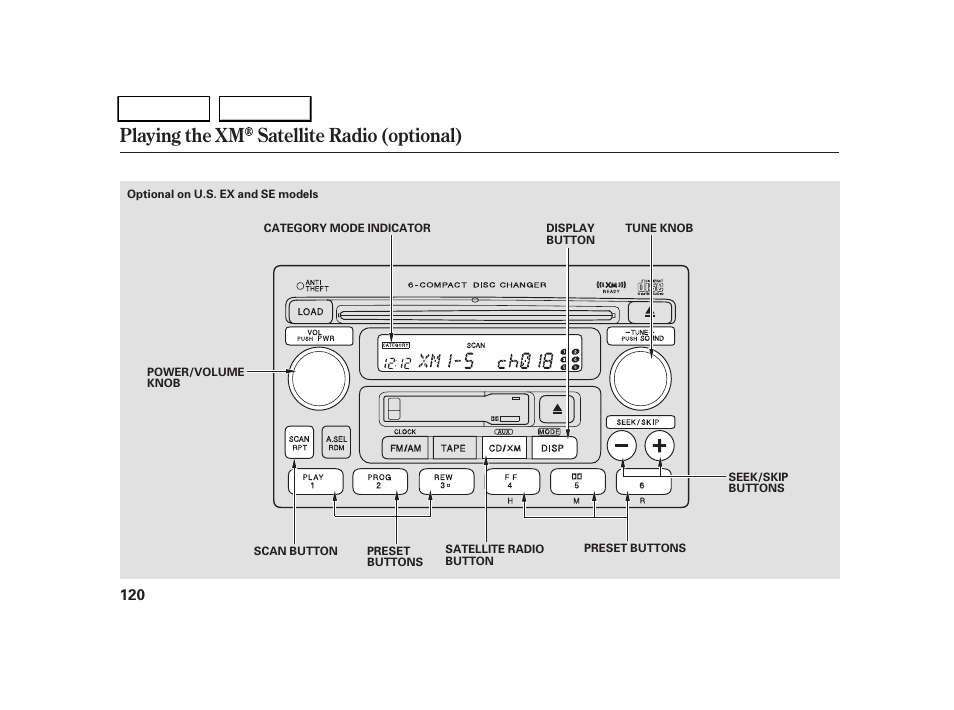 Playing the xm satellite radio (optional) | HONDA 2005 CR-V - Owner's Manual User Manual | Page 123 / 274