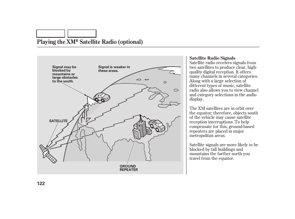 Playing the xm satellite radio (optional) | HONDA 2005 CR-V - Owner's Manual User Manual | Page 125 / 274