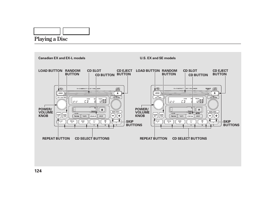 Playing a disc | HONDA 2005 CR-V - Owner's Manual User Manual | Page 127 / 274
