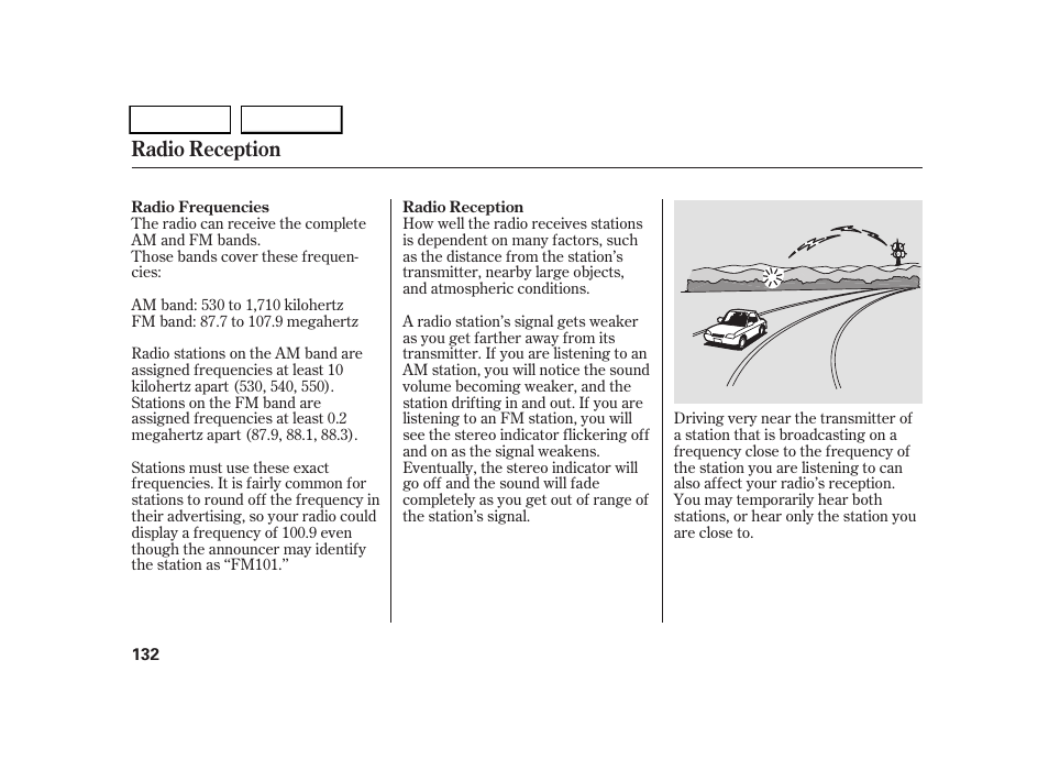 Radio reception | HONDA 2005 CR-V - Owner's Manual User Manual | Page 135 / 274
