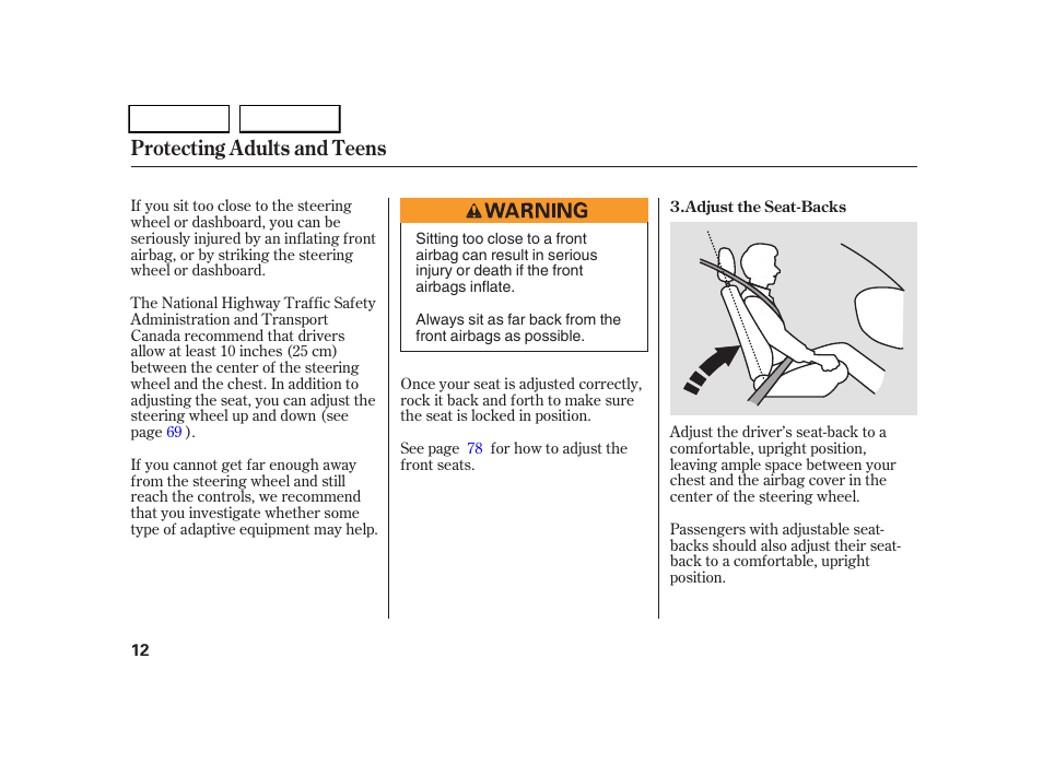 Protecting adults and teens | HONDA 2005 CR-V - Owner's Manual User Manual | Page 15 / 274