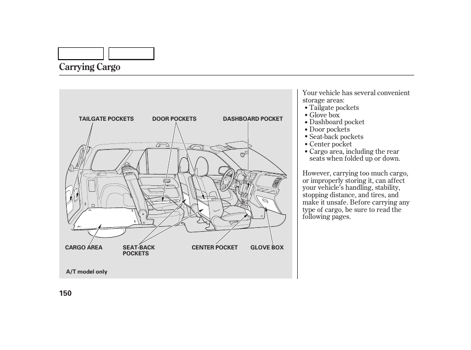 Carrying cargo | HONDA 2005 CR-V - Owner's Manual User Manual | Page 153 / 274