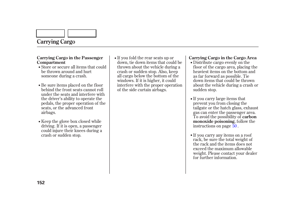 Carrying cargo | HONDA 2005 CR-V - Owner's Manual User Manual | Page 155 / 274