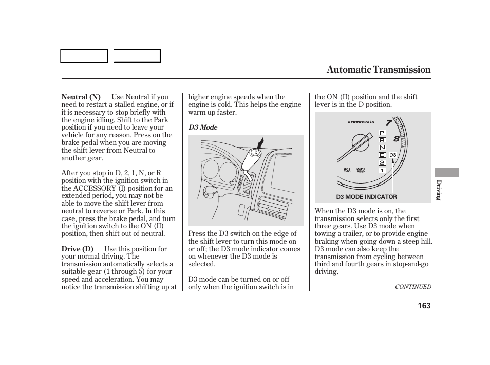 Automatic transmission | HONDA 2005 CR-V - Owner's Manual User Manual | Page 166 / 274