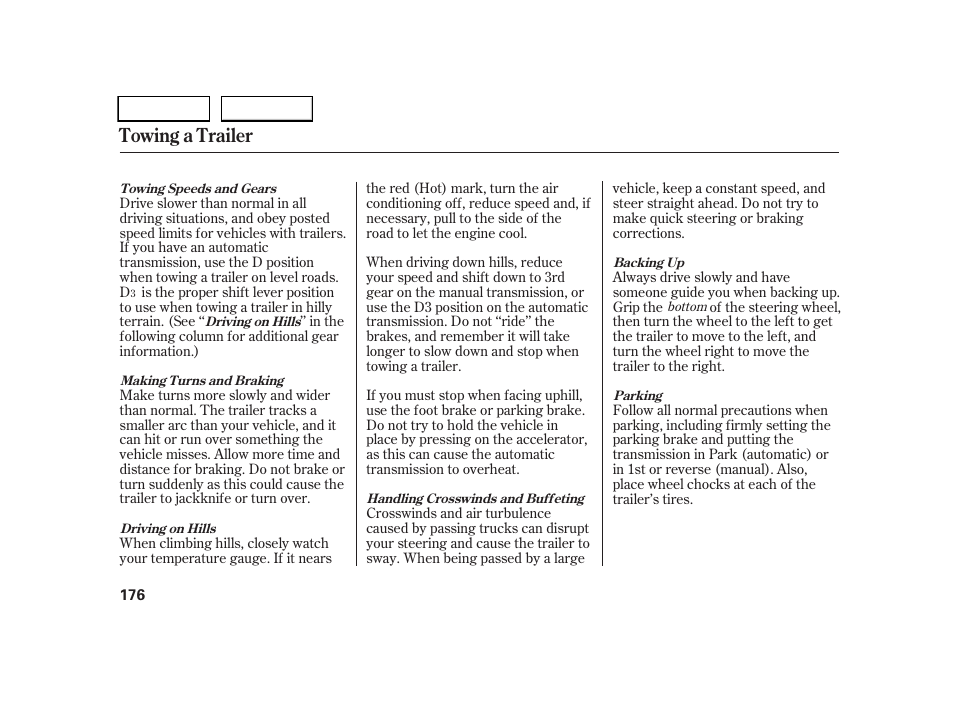 Towing a trailer | HONDA 2005 CR-V - Owner's Manual User Manual | Page 179 / 274