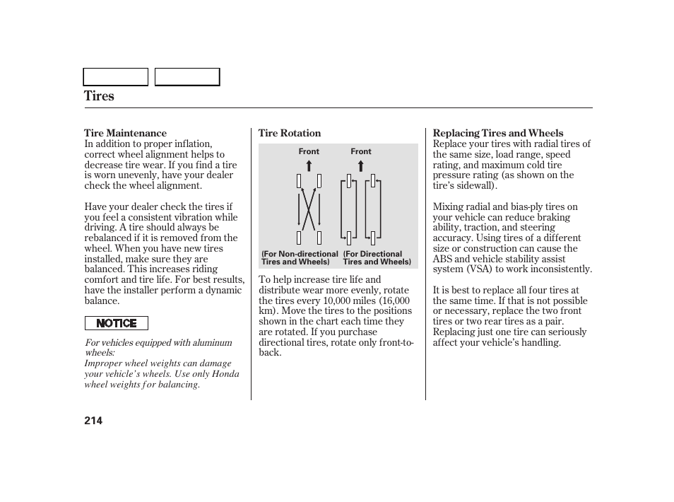 Tires | HONDA 2005 CR-V - Owner's Manual User Manual | Page 217 / 274