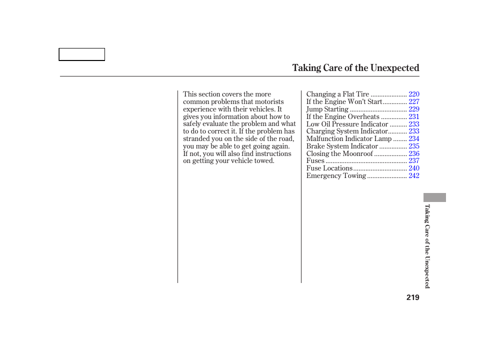 Taking care of the unexpected | HONDA 2005 CR-V - Owner's Manual User Manual | Page 222 / 274