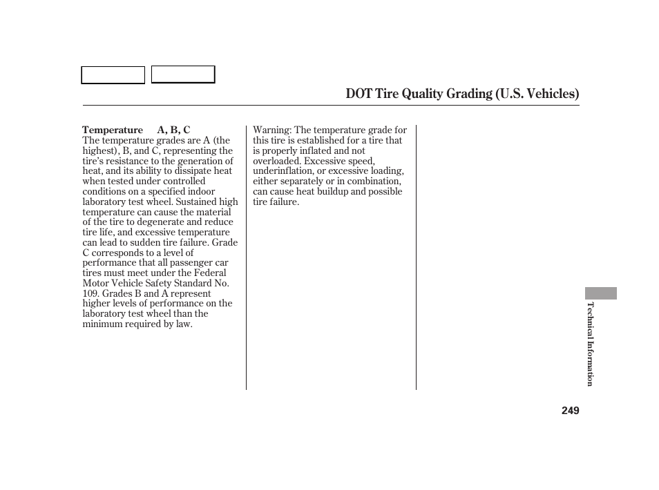 Dot tire quality grading (u.s. vehicles) | HONDA 2005 CR-V - Owner's Manual User Manual | Page 252 / 274