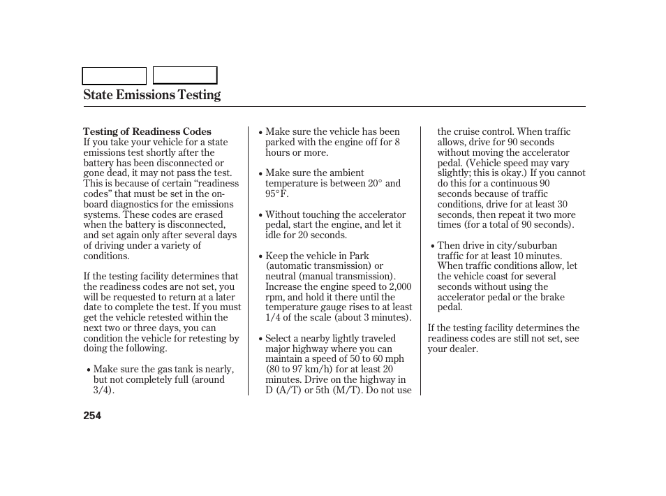 State emissions testing | HONDA 2005 CR-V - Owner's Manual User Manual | Page 257 / 274