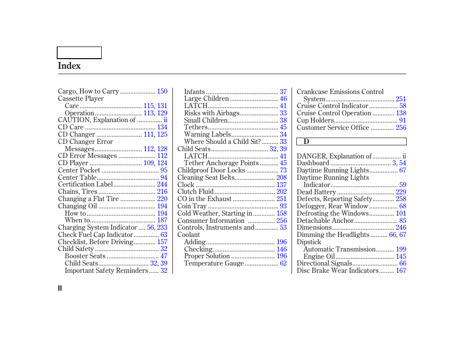 Index | HONDA 2005 CR-V - Owner's Manual User Manual | Page 265 / 274