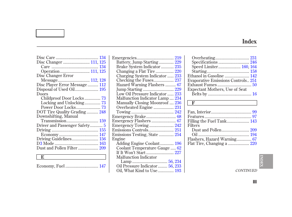 Index | HONDA 2005 CR-V - Owner's Manual User Manual | Page 266 / 274