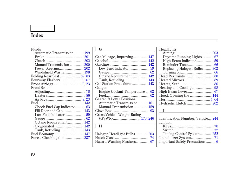 Index | HONDA 2005 CR-V - Owner's Manual User Manual | Page 267 / 274